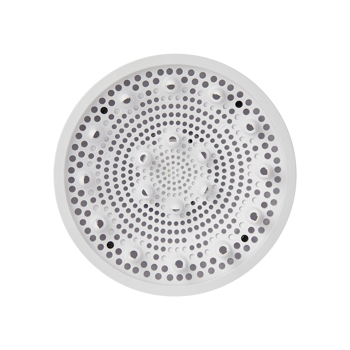 front facing close up on a white hair diffuser attachment on a white background