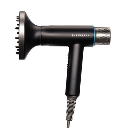 side view of black farrah airpulse dryer with diffuser attachment 