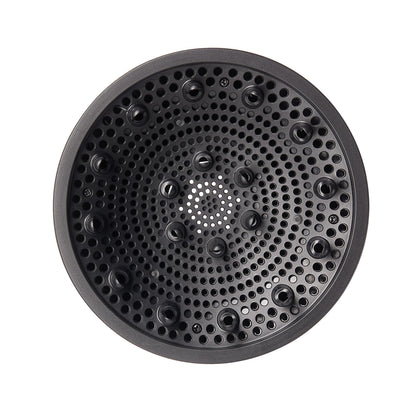 front facing view of a black hair diffuser attachment 